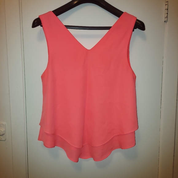 True Light Silky Double Layer Sleeveless Top Blouse Shirt Coral size S - Picture 3 of 6